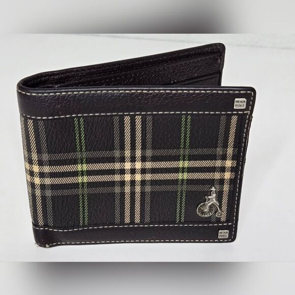 Bean Pole bifold wallet - brown, pale green, and tan plaid, preppy style - Picture 1 of 12